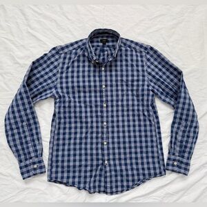 J. Crew Mens Checkered Button Long Sleeve Collar Shirt | Size M | Blue & Gray